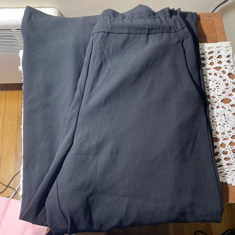 Elastic cinch waist wide leg pants